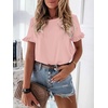image:imageATHMILE Womens Short Sleeve Casual T Shirts Summer Ruffle Plain Round Neck Loose Fit Tee Blouse TopsPink