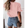 image:imageATHMILE Womens Short Sleeve Casual T Shirts Summer Ruffle Plain Round Neck Loose Fit Tee Blouse TopsPink