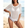 image:imageATHMILE Womens Short Sleeve Sweaters Scoop Neck Summer Beach Cover up Casual Crochet Hollow Out Knit Tops Pullover ShirtsWhite