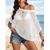 image:imageATHMILE Womens Short Sleeve Sweaters Scoop Neck Summer Beach Cover up Casual Crochet Hollow Out Knit Tops Pullover ShirtsWhite