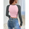 image:imageATHMILE Womens Short SleeveLong Sleeve Cropped Tops Slim Fit Stretchy Color Block Slightly Shirts Y2k Fashion Clothes2pink Charcoal Combo