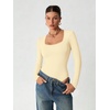 image:imageATHMILE Womens Square Neck Long Sleeve Bodysuit Ribbed Slim Fitted TopsApricot