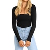 image:imageATHMILE Womens Square Neck Long Sleeve Bodysuit Ribbed Slim Fitted TopsBlack