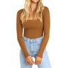 image:imageATHMILE Womens Square Neck Long Sleeve Bodysuit Ribbed Slim Fitted TopsCamel