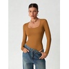 image:imageATHMILE Womens Square Neck Long Sleeve Bodysuit Ribbed Slim Fitted TopsCamel