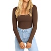 image:imageATHMILE Womens Square Neck Long Sleeve Bodysuit Ribbed Slim Fitted TopsCoffee