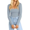 image:imageATHMILE Womens Square Neck Long Sleeve Bodysuit Ribbed Slim Fitted TopsCounty Blue