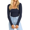 image:imageATHMILE Womens Square Neck Long Sleeve Bodysuit Ribbed Slim Fitted TopsDark Blue