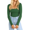 image:imageATHMILE Womens Square Neck Long Sleeve Bodysuit Ribbed Slim Fitted TopsDark Green