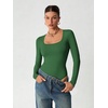 image:imageATHMILE Womens Square Neck Long Sleeve Bodysuit Ribbed Slim Fitted TopsDark Green
