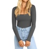 image:imageATHMILE Womens Square Neck Long Sleeve Bodysuit Ribbed Slim Fitted TopsDark Grey