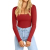 image:imageATHMILE Womens Square Neck Long Sleeve Bodysuit Ribbed Slim Fitted TopsRed