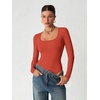 image:imageATHMILE Womens Square Neck Long Sleeve Bodysuit Ribbed Slim Fitted TopsRed