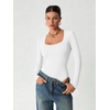 image:imageATHMILE Womens Square Neck Long Sleeve Bodysuit Ribbed Slim Fitted TopsWhite