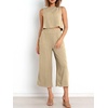 image:imageATHMILE Womens Summer 2 Piece Outfits Sleeveless Tank Crop Button Back Top Cropped Wide Leg Pants Set PocketsKhaki