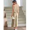 image:imageATHMILE Womens Summer 2 Piece Outfits Sleeveless Tank Crop Button Back Top Cropped Wide Leg Pants Set PocketsKhaki