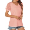 image:imageATHMILE Womens Summer Tops V Neck T Shirts Swiss Dot Puff Sleeve Tops Loose Casual TshirtsCoral Pink