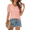 image:imageATHMILE Womens Summer Tops V Neck T Shirts Swiss Dot Puff Sleeve Tops Loose Casual TshirtsCoral Pink