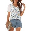image:imageATHMILE Womens Summer Tops V Neck T Shirts Swiss Dot Puff Sleeve Tops Loose Casual TshirtsThe Leaf Print