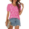 image:imageATHMILE Womens Summer Tops V Neck T Shirts Swiss Dot Puff Sleeve Tops Loose Casual TshirtsThe Pink Dots