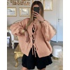 image:imageATHMILE Womens Tie Front Bow Cardigan Sweaters Chunky Knit Long Puff Sleeve Trendy Fall Winter Jacket Coats 2025Pink