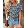 image:imageATHMILE Womens Tunics Loose Fit Dressy Blouses Summer Short Sleeve Tops with Curved Hem Beach Vacation Clothes for WomenBlue Floral