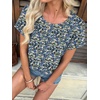 image:imageATHMILE Womens Tunics Loose Fit Dressy Blouses Summer Short Sleeve Tops with Curved Hem Beach Vacation Clothes for WomenBlue Floral