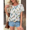 image:imageATHMILE Womens Tunics Loose Fit Dressy Blouses Summer Short Sleeve Tops with Curved Hem Beach Vacation Clothes for WomenColorful Leaf