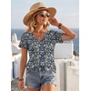image:imageATHMILE Womens V Neck Short Sleeve Summer T Shirts Curved Hem Plain Top  Lightweight Breathable Casual Spring Summer TeeBlue Flowers