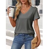 image:imageATHMILE Womens V Neck Short Sleeve Summer T Shirts Curved Hem Plain Top  Lightweight Breathable Casual Spring Summer TeeDark Gray