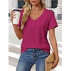 image:imageATHMILE Womens V Neck Short Sleeve Summer T Shirts Curved Hem Plain Top  Lightweight Breathable Casual Spring Summer TeeHot Pink