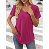 image:imageATHMILE Womens V Neck Short Sleeve Summer T Shirts Curved Hem Plain Top  Lightweight Breathable Casual Spring Summer TeeHot Pink