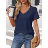 image:imageATHMILE Womens V Neck Short Sleeve Summer T Shirts Curved Hem Plain Top  Lightweight Breathable Casual Spring Summer TeeNavy