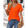 image:imageATHMILE Womens V Neck Short Sleeve Summer T Shirts Curved Hem Plain Top  Lightweight Breathable Casual Spring Summer TeeOrange