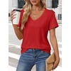 image:imageATHMILE Womens V Neck Short Sleeve Summer T Shirts Curved Hem Plain Top  Lightweight Breathable Casual Spring Summer TeeRed