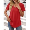 image:imageATHMILE Womens V Neck Short Sleeve Summer T Shirts Curved Hem Plain Top  Lightweight Breathable Casual Spring Summer TeeRed