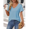 image:imageATHMILE Womens V Neck Short Sleeve Summer T Shirts Curved Hem Plain Top  Lightweight Breathable Casual Spring Summer TeeSky Blue