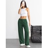 image:imageATHMILE Womens Wide Leg Sweatpants High Waisted Baggy Interior Drawstring Joggers Straight Leg Sweat Pants with PocketsDark Green