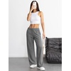 image:imageATHMILE Womens Wide Leg Sweatpants High Waisted Baggy Interior Drawstring Joggers Straight Leg Sweat Pants with PocketsDark Grey