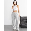 image:imageATHMILE Womens Wide Leg Sweatpants High Waisted Baggy Interior Drawstring Joggers Straight Leg Sweat Pants with PocketsGrey