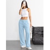 image:imageATHMILE Womens Wide Leg Sweatpants High Waisted Baggy Interior Drawstring Joggers Straight Leg Sweat Pants with PocketsLight Blue