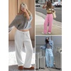 image:imageATHMILE Womens Wide Leg Sweatpants High Waisted Baggy Interior Drawstring Joggers Straight Leg Sweat Pants with PocketsLight Purple
