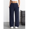 image:imageATHMILE Womens Wide Leg Sweatpants High Waisted Baggy Interior Drawstring Joggers Straight Leg Sweat Pants with PocketsNavy Blue