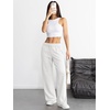 image:imageATHMILE Womens Wide Leg Sweatpants High Waisted Baggy Interior Drawstring Joggers Straight Leg Sweat Pants with PocketsWhite