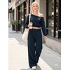 image:imageATHMILE Womens Wide Leg Sweatpants High Waisted Baggy Lounge Pants with Pockets Drawstring Comfy Casual Athletic PalazzoNavy Blue