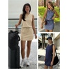 image:imageTwo Piece Skirt Sets for Women Summer Beach Vacation Outfits Mock Neck Tops Tennis Skirt Lounge Matching SetsZbeige