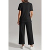 image:imageWomens 2 Piece Lounge Set Fashion Travel Outfits Summer Beach Vacation Tracksuit Comfy Wide Leg Airport LoungewearBlack