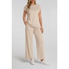 image:imageWomens 2 Piece Lounge Set Fashion Travel Outfits Summer Beach Vacation Tracksuit Comfy Wide Leg Airport LoungewearCbeige