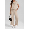 image:imageWomens 2 Piece Lounge Set Fashion Travel Outfits Summer Beach Vacation Tracksuit Comfy Wide Leg Airport LoungewearCbeige