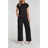 image:imageWomens 2 Piece Lounge Set Fashion Travel Outfits Summer Beach Vacation Tracksuit Comfy Wide Leg Airport LoungewearCblack